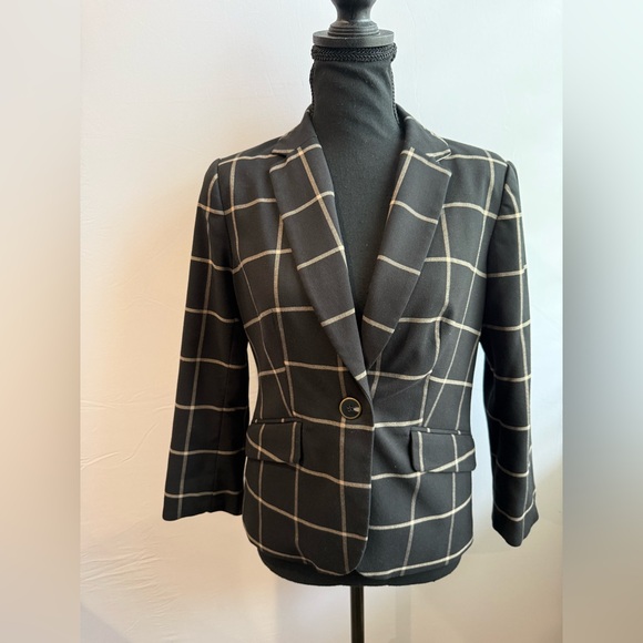 The Limited Jackets & Blazers - The‎ Limited Black Blazer with Brown Grid Pattern